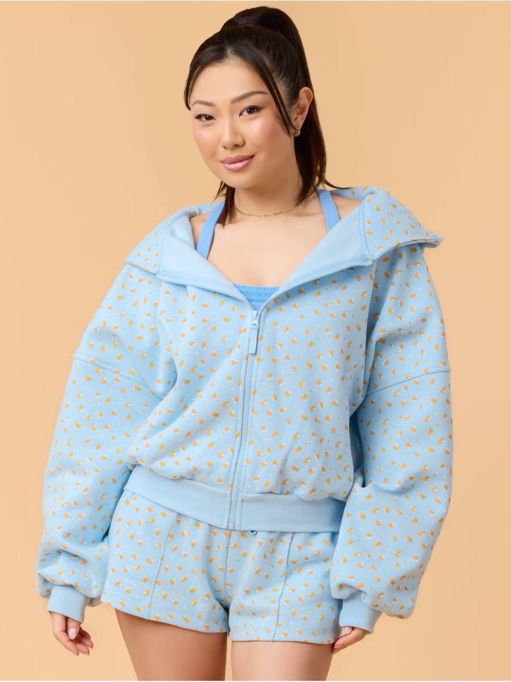 Blogilates Marshmallow Full Zip Hooded Sweatshirt, Blue Citrus, Sz S, NWT